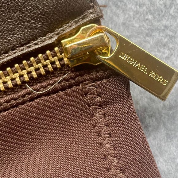 Michael Kors Brown Leather Riding Boots with Gold MK Charm – Size 9M - Picture 11 of 12
